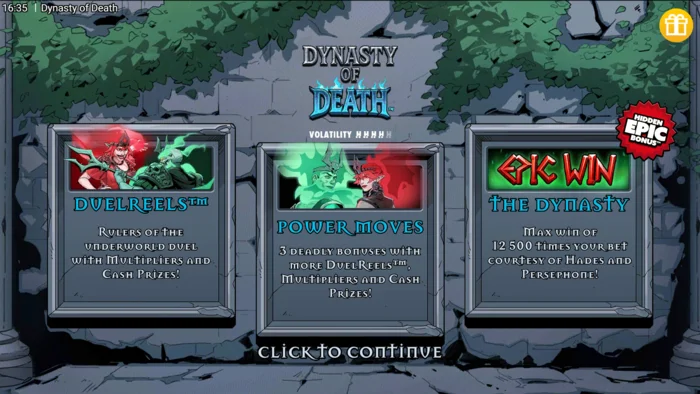 Dynasty of Death - Menu utama game